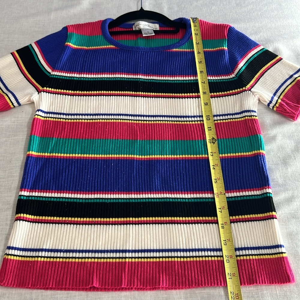 🌞 Kim Rogers colorful striped short sleeve round neck ribbed sweater women M - Picture 13 of 16